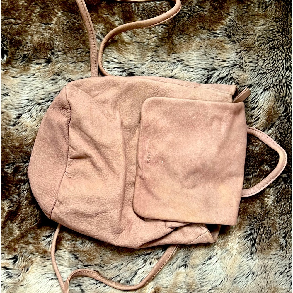 BAGGU mauve suede backpack